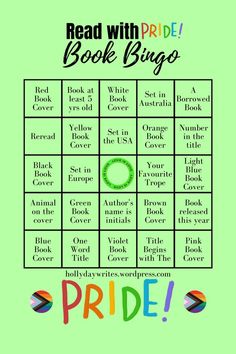 a green book bingo game with the words read with pride