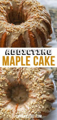 an image of a cake with frosting and sprinkles on it that says, adding maple cake