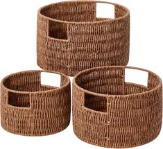 Vagusicc Wicker Storage Basket, Hand-Woven Paper Rope Large Round Woven Basket With Handles, Wicker Baskets for Organizing/Storage, Grey, 3-Pack - Grand Goldman Grey Wicker Baskets, Stacking Baskets, Stacking Basket, Storage Baskets For Shelves, Large Woven Basket, Storage Clothes, Baskets For Storage, Bath Travel, Shelf Baskets