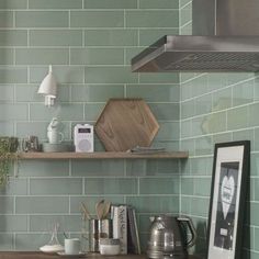 Refresh your kitchen or bathroom without Pistachio TilesThese brick shaped ceramic wall tiles are perfect for creating a splashback or feature wall in a herringbone designThey have a gloss finish and have a smooth shadow glaze around the edge of the tile which gives a subtle bevelled illusion that allows for a characterfulshabby chic displayTo get a closer lookorder a full-size sample tileTry before you buy If you'd like to take a closer lookwhy not order a sample tileSamples are a great way to Tiles For Kitchen Wall, Geometric Kitchen, Green Tiles, Metro Tiles, Brick Tiles, Kitchen Wall Tiles, Green Tile, Pistachio Green