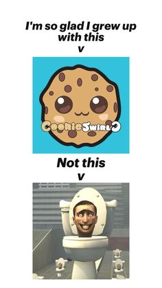 two pictures one with a cookie and the other with an image of a man's face