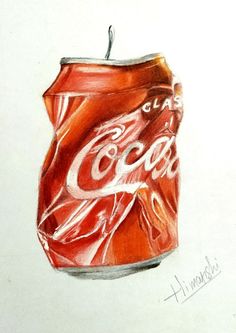 a drawing of a can of soda with the word coca - cola written on it