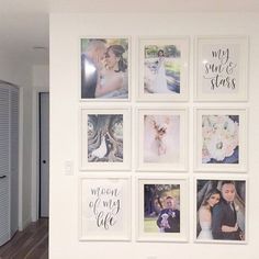 a white wall with many pictures on it