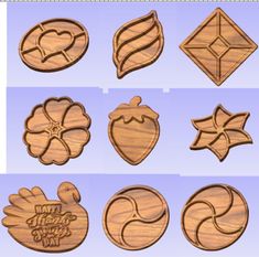 wooden badges and emblems are shown in different styles