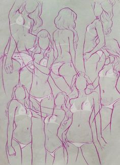 a drawing of three women standing in front of each other with their backs to the camera