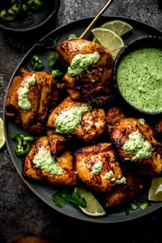 the cover of peruvian chicken with creamy green sauce