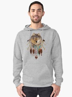 wolf dreamcatchers Pullover Hoodie #Pullover #Hoodie #dreamcatcher #abstract #dreamscape #sweetdreams #dreamer #animals #werewolf #indian #native #zoo #jungle #wild #animal #painting #dreamer #sweetdream #vintage #retro Casual Hooded Sweatshirt, Mens Hoodie, Animal Painting, Alternative Clothing, Dreamcatchers, Wild Animal, Computer Accessories