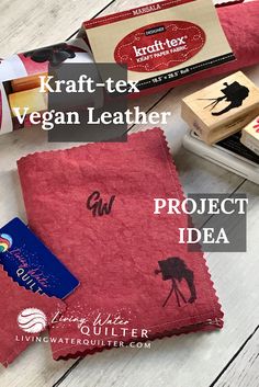 the project idea for craft - tex vegan leather is displayed on a table with other items