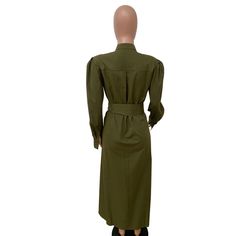 High Neck Cardigan Long Sleeve Elegant Dress Fall V-neck Shirt Dress With Pockets, Fall Long Sleeve Shirt Dress For Party, Green V-neck Shirt Dress For Fall, Fitted Belted Shirt Dress For Fall, Belted Fitted Shirt Dress For Fall, Green Long Sleeve Maxi Dress For Work, Fall Solid Color Maxi Dress For Day Out, Khaki Dress For Fall, Khaki Fall Dress