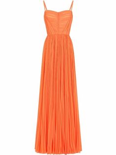 Shop Dolce & Gabbana spaghetti-strap gathered-detail dress with Express Delivery - FARFETCH Orange Spaghetti, Sleeveless Chiffon Dress, Color Dresses, Orange Dresses, Dream Dresses, Dolce Gabbana Dress, Dolce E Gabbana, Chiffon Maxi Dress, Vestido Casual