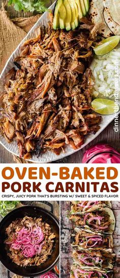 pulled pork carnitas on a plate with cole slaw and avocado