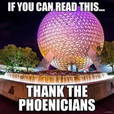 a large purple ball with the words thank you can read this thank the phoenicians