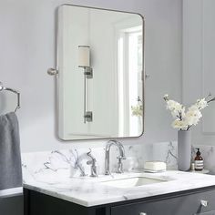 Transform your bathroom with the Rectangle Pivot Mirror, designed for modern elegance and versatility. Featuring a durable stainless steel frame, this mirror allows for adjustable tilt angles, making it suitable for family members of all heights. Enjoy an HD crystal-clear reflection that enhances your daily routine and complements any bathroom decor. Andy Star Finish: Polished Chrome, Size: 34" x 22" | Andy Star Modern Stainless Steel Frame Tilting Rectangular Pivot Mirror for Bathroom / Vanity… Pivot Mirror Bathroom, Corner Bathroom Mirror, Pivot Bathroom Mirror, Rectangle Bathroom Mirror, Mirror For Bathroom Vanity, Pivot Mirror, Mirror Rectangle, Scalloped Mirror, Rectangle Bathroom