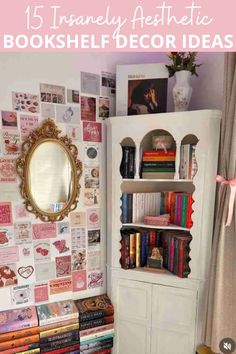 a bookshelf filled with lots of books next to a white cabinet