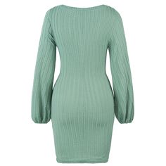 Blueish-green Tie Waist Knit Long Sleeve Dress Chic Green V-neck Sweater Dress, Green V-neck Mini Dress For Winter, Green Stretch Knee-length Sweater Dress, Green Stretch Sweater Dress Knee-length, Green Ribbed Bodycon Dress For Fall, Green Bodycon Sweater Dress For Winter, Casual Green Long Sleeve Bodycon Dress, Green Mini Sweater Dress For Winter, Green Knit Dresses For Winter