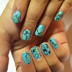 Miriam Elizabeth ~ Nails by Nail Gelish Design, Turquoise Nail Art, Sharpie Nail Art, Turquoise Nail Designs, Summer Nails Diy, Turquoise Nails, Green Nail Designs, Gelish Nails, Geometric Nail