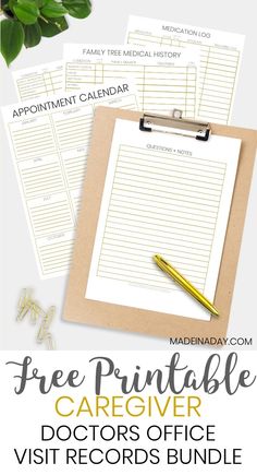 the free printable caregiver doctor's office visit records bundle