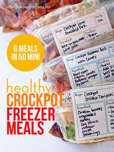 healthy crockpot freezer meals are packed in bags and ready to be eaten