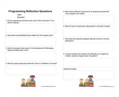 a worksheet with two children sitting on top of each other, and the words'programming reflection questions '