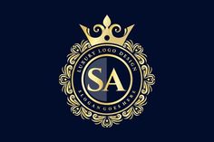 a golden logo with the letter s and crown above it on a black background,