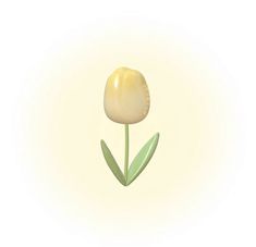 a yellow tulip with green leaves on a white background