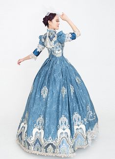 Blue Floral Rococo Marie Antoinette Dress Vintage Rococo Photography Clothing Reenactment Costume Rococo Photography, Rococo Dresses, Marie Antoinette Dress, Masquerade Party Dresses, Marie Antoinette Dresses, Gothic Victorian Dresses, Rococo Dress, Fantasy Au, Antoinette Dress