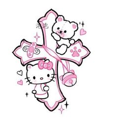 a hello kitty cross with a teddy bear on it