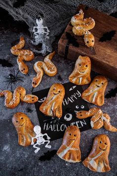 halloween pretzels are arranged on a table