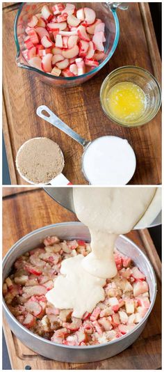 the process to make rhubarb cake is shown