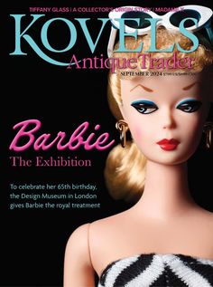 the cover of kovel's antique trader magazine featuring barbie doll with blue eyes