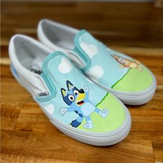 Handpainted Bluey Vans! Toddler-Adult Sizes Are Available; Please Message Me With Size Once Ordered! :) Bluey Shoes Diy, Bluey Shoes, Hand Painted Vans, Van Color, Painted Vans, Painted Shoes, Diy Shoes, Vans Shoes, Kids Shoes