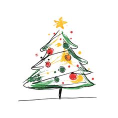 a drawing of a christmas tree with ornaments on it