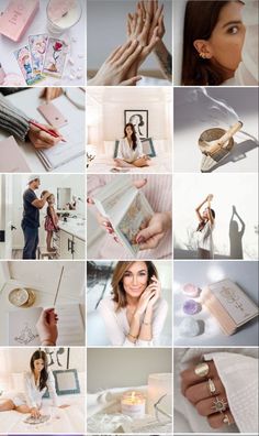 a collage of photos with people doing different things in them, including candles and rings