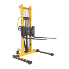 a yellow forklift with two forks on it