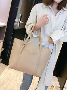 BirdinBag - Chic and Sleek Shoulder Tote: A Minimalist Essential Versatile Solid Color Satchel For Shopping, Solid Satchel With Adjustable Strap For Work, Casual Beige Satchel, Casual Beige Solid Color Satchel, Casual Solid Color Everyday Satchel, Minimalist Office Bags, Trendy Solid Color Satchel For Everyday, Minimalist Solid Color Office Bags, Minimalist Solid Color Office Shoulder Bag