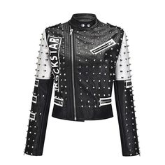 80's Aesthetic, Punk Motorcycle, Leather Jacket Women, Striped Knitted Sweater, Black Patch, Biker Jackets, Pu Leather Jacket, Rock Punk, Patches Jacket