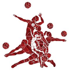 three basketball players are playing with the ball in red and white colors on a white background