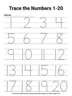 trace the numbers 1 - 20 worksheet for children to practice handwriting and numbers