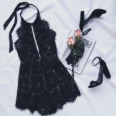 add a little romance to your #ootn with the emergent blooms lace playsuit #lovelulus Prom Dress Halter, Black Lace Romper, Halter Prom Dresses, Peplum Tops, Mode Boho, Jumpsuit Elegant, Lace Romper, Mode Inspo, Victoria Beckham