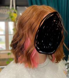 Pink Hair With Peekaboos, Copper Hair With Pink Peekaboo, Red Hair With Pink Peekaboos, Natural Red Hair With Peekaboo Color, Cooper And Pink Hair, Red Hair Blonde Peekaboos, Ginger Hair With Vivid Color, Red Hair With Pink Underneath, Ginger Hair With Colored Streaks