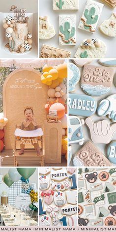 a collage of photos with cookies and other items in them, including an image of a baby sitting on a chair