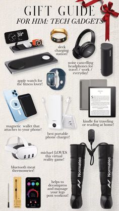 the ultimate gift guide for him and her tech gadgets infographical poster with text