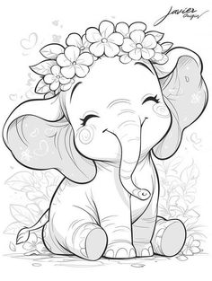 an elephant with flowers in its hair