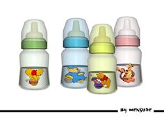 winnie the pooh baby bottles are lined up