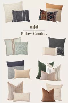 pillows with different colors and designs are shown in this advertisement for the pillow company's website