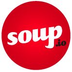 a red round with the word soup in white letters on it's bottom corner