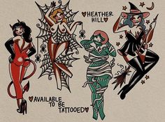 an image of three women dressed up in halloween costumes and witches on the side of a wall