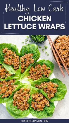 lettuce wraps with meat on top and chopsticks next to it in bowls