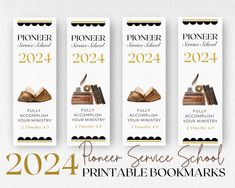 three bookmarks with books on them and the words, pioneers school 2012 - 2014