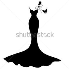 a black and white silhouette of a woman in a dress with butterflies on her shoulder